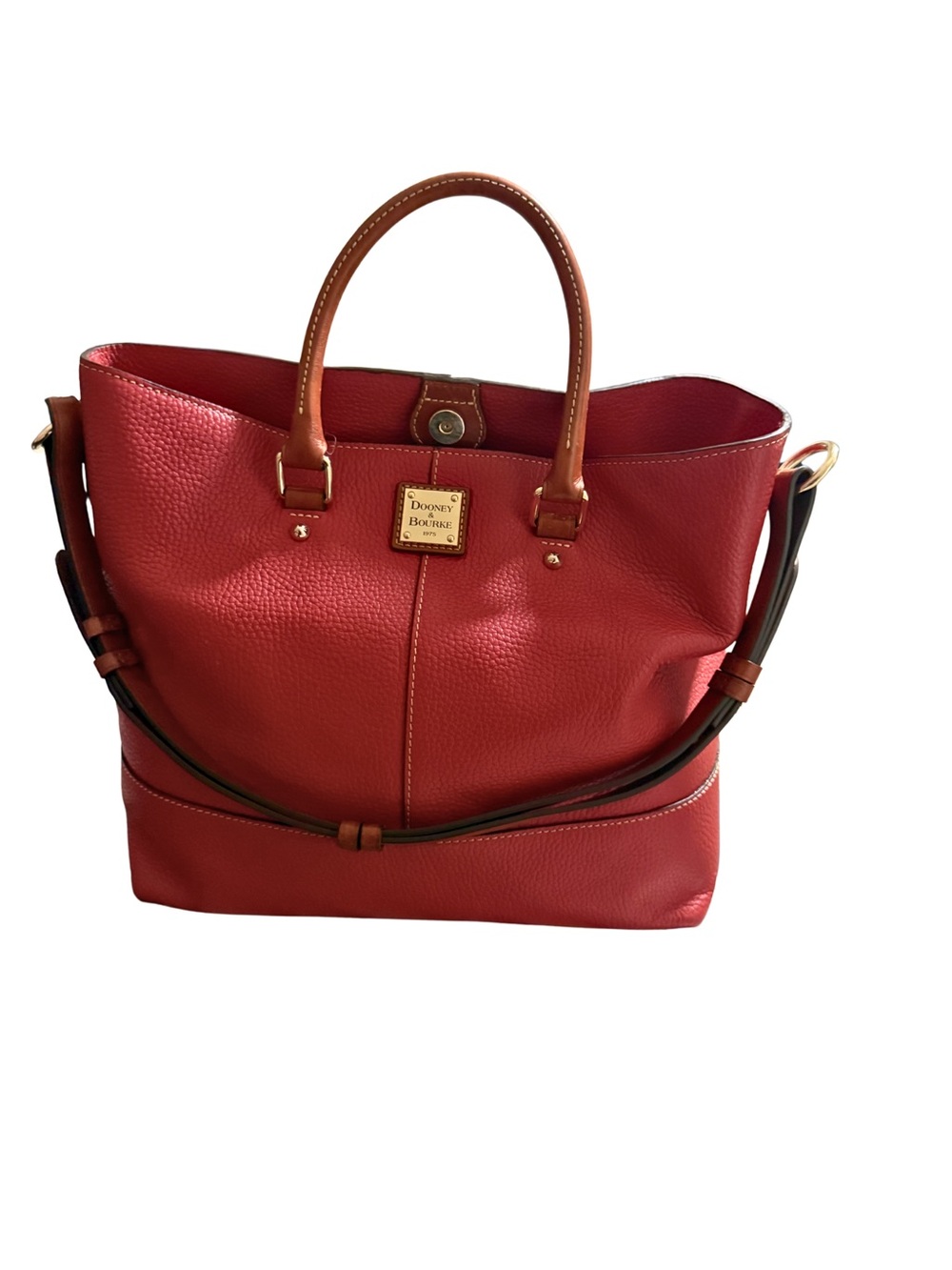 Dooney & Bourke Red Pebbled Leather Tote with Tan Trim